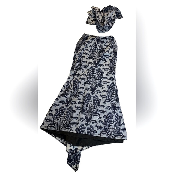 Vintage Luxury jacquard floral pattern Ankara print Fish tail maxi skirt Sz S - Picture 1 of 17